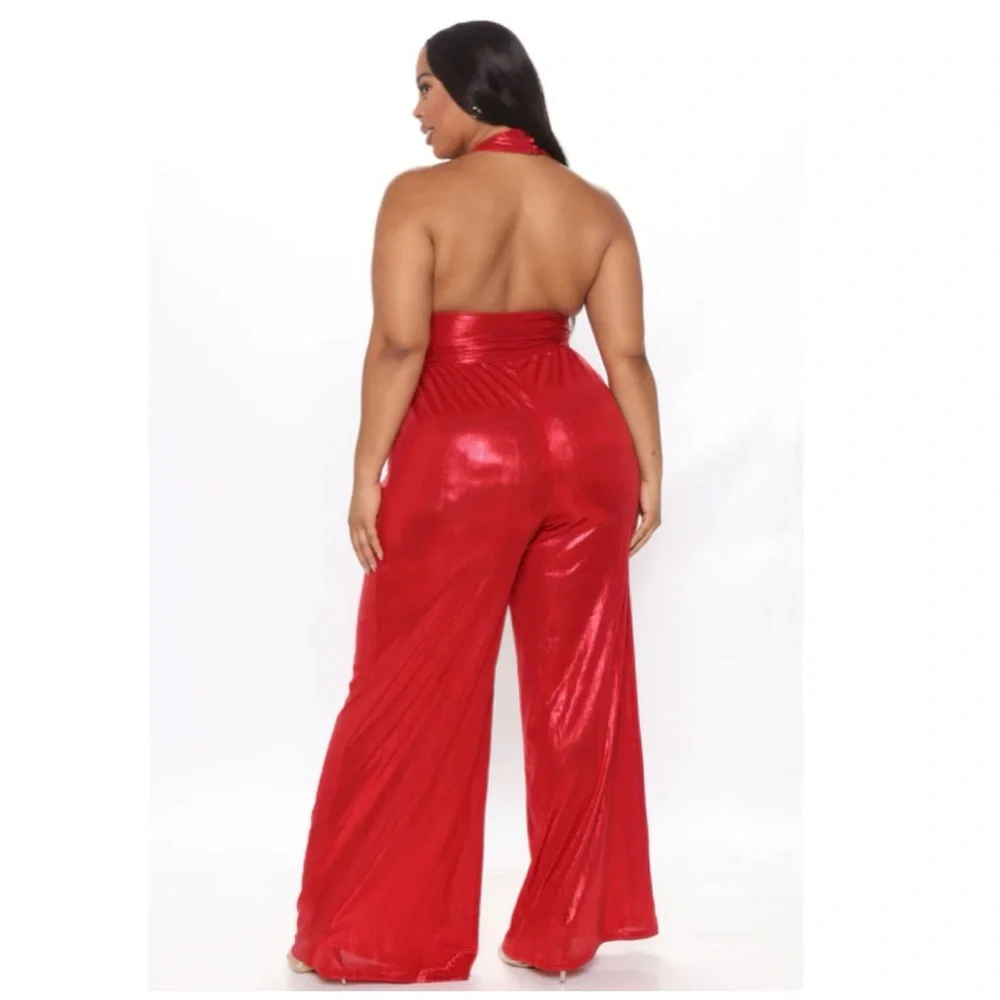Fashion Nova Red Glitter and Glamour Jumpsuit 3X Plus Size Fashion Halter Top - Picture 2 of 13